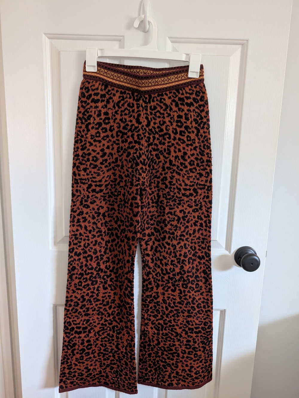 Zara Knit Women's Leopard Print Wide Leg Knit Red Organge Brown Pants Size Small
